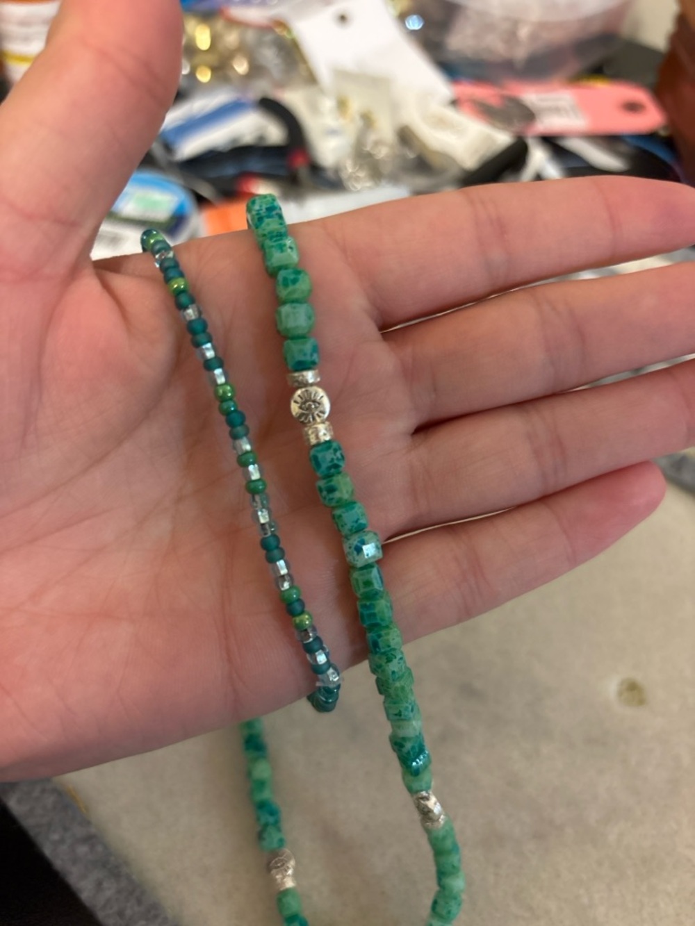 Earthy Hippie Beaded Choker & Anklet Set | Green Boho Jewelry Duo 11” - Picture 6 of 6